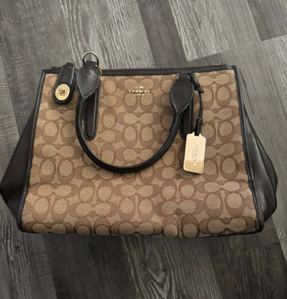 Coach Signature Canvas Crosby Carryall Satchel Bag Brown